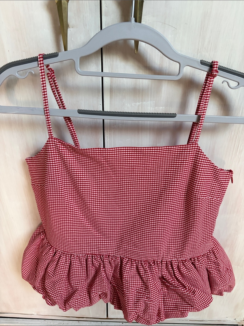 Mango Red Gingham Crop Top with Ruffle Hem